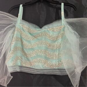 Green Embellished Ruffled Crop Camisole